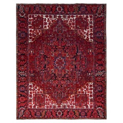 10'x12'8" Fire Brick Red With Asphalt Black Border Vintage Heris Oriental Rug