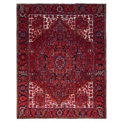 10'x12'8" Feuersteinroter Vintage Heriz Orientalischer Teppich mit asphalt-Schwarzer Bordüre