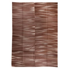 10x12.8 Ft Moderner Türkischer Kilim Teppich in Brown & Creme, Doppelseitiger Wollteppich