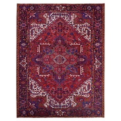 10'x12'9" Berry Red Pure Wool Tribal Weaving Vintage Persian Heriz Oriental Rug