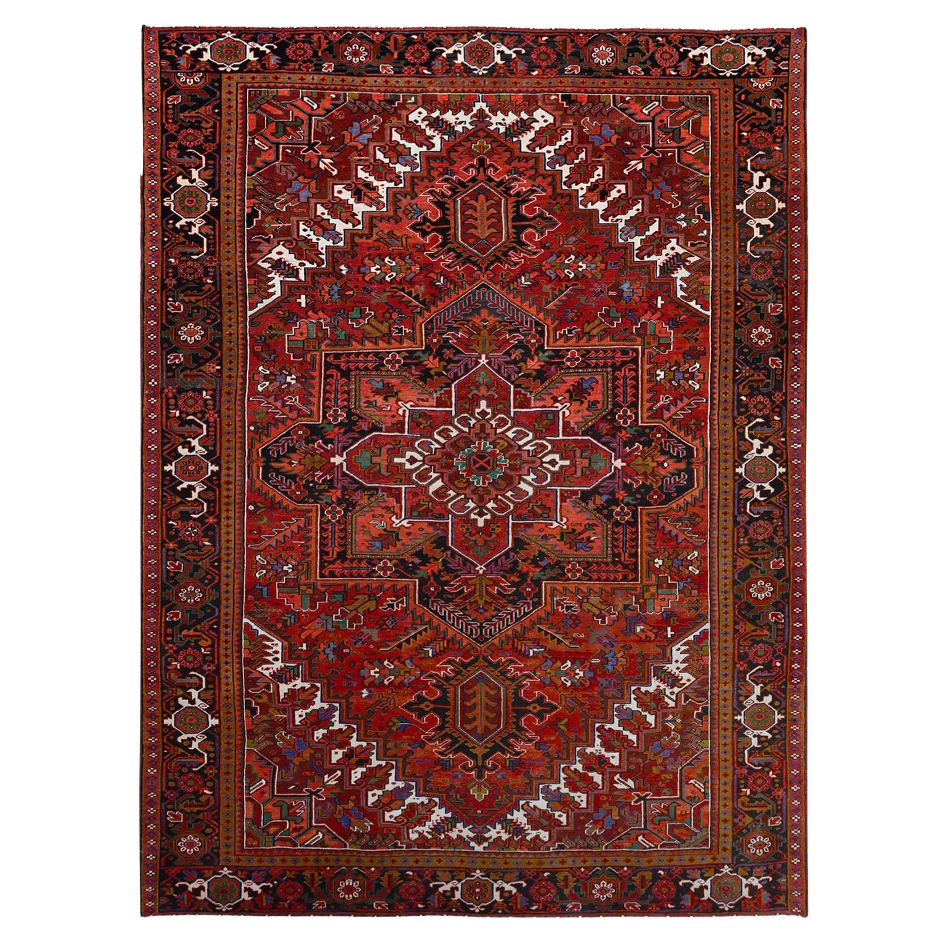 10'x12'9" Rojo Carmesí Alfombra Oriental Pura y Suave Lana Esquilada Baja Semi Antigua