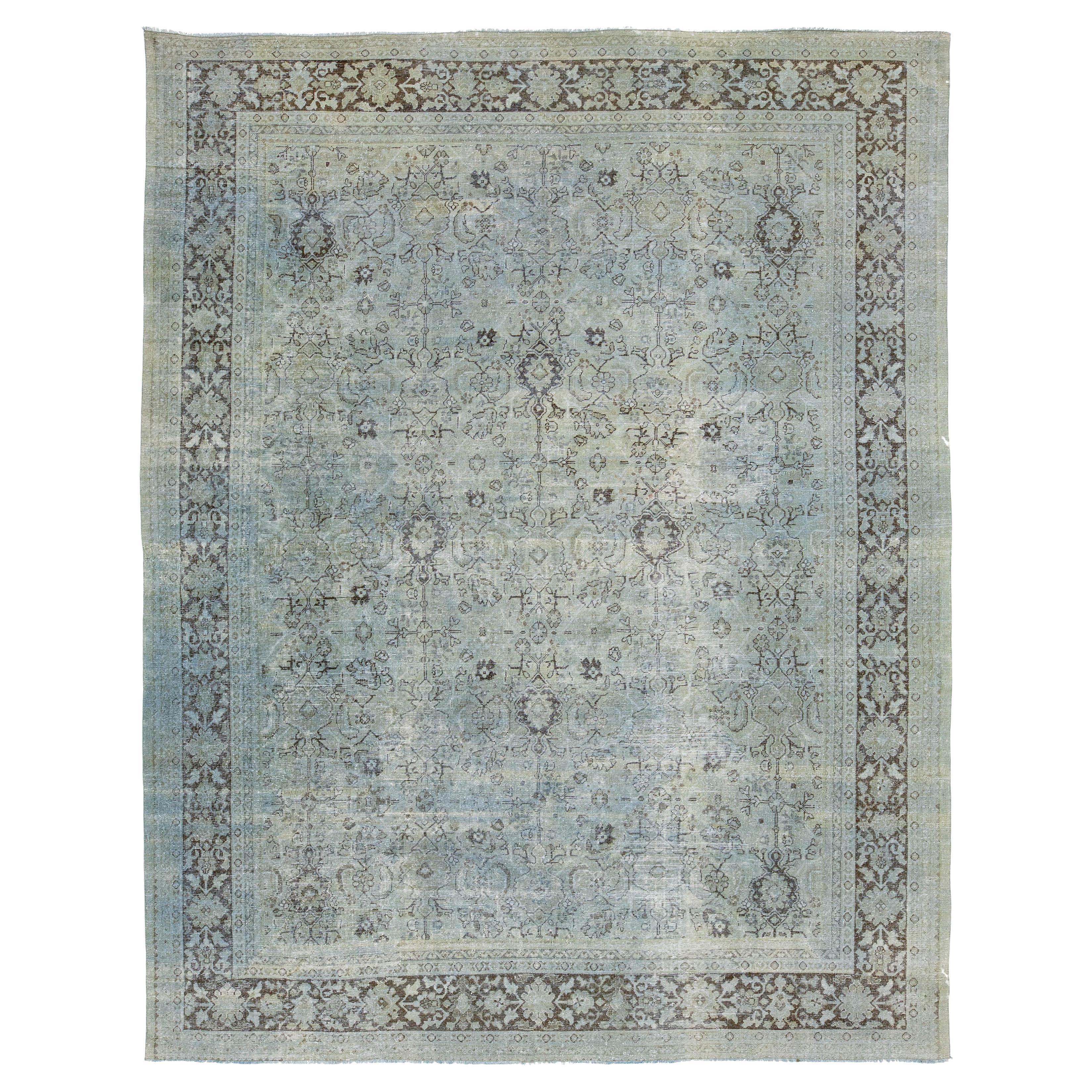10x13 Antique Persian Malayer Rug with Muted Palette and floral Geometry Pattern For Sale