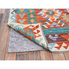 10'x13' Bunter Afghanischer Kilim Geometrisches Muster Handgewebter Flachgewebter Wollteppich