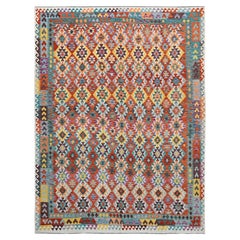 Rug 
Kilim afghano colorato con motivi geometrici, tessuto a mano e a trama piatta