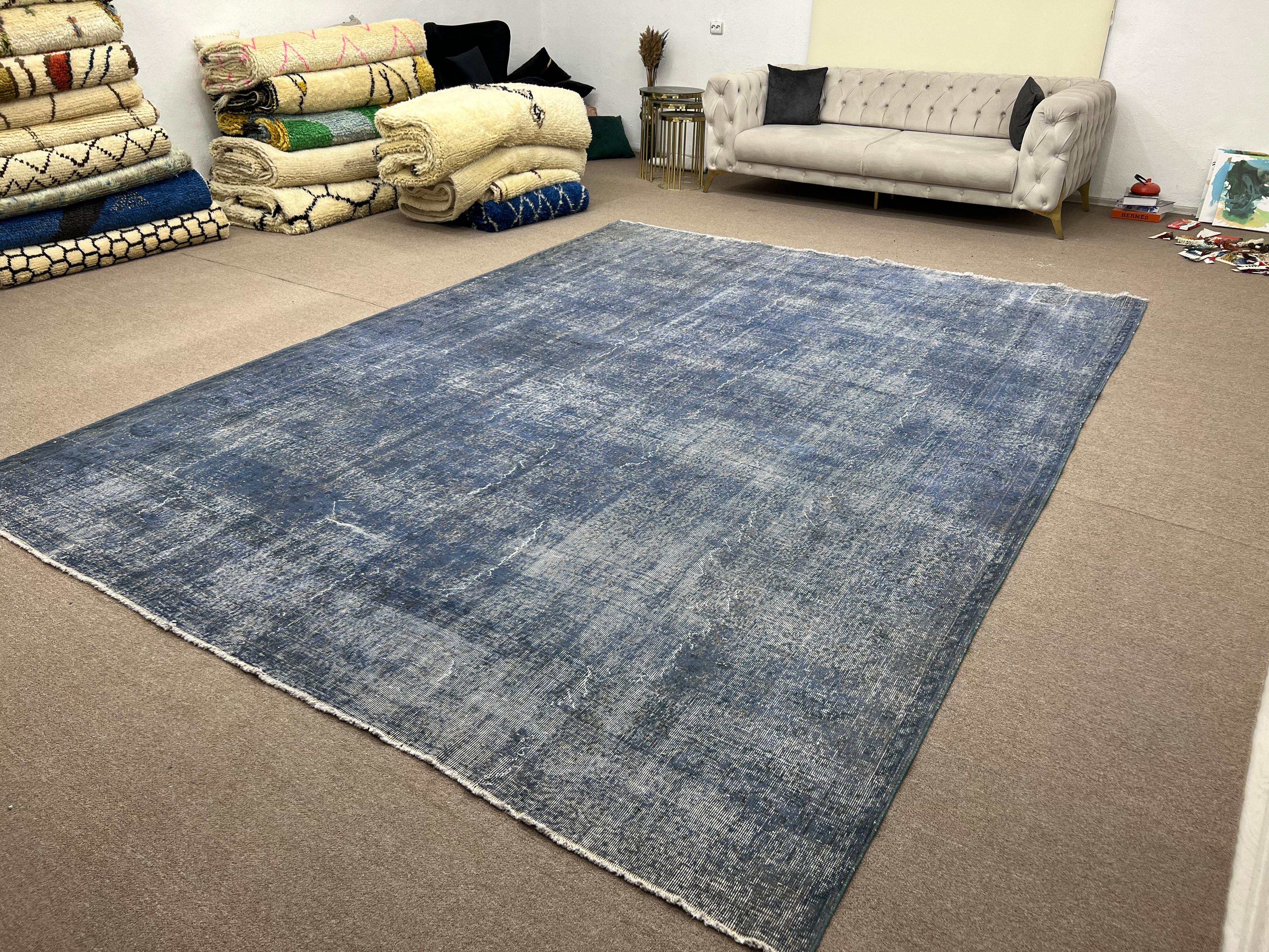 Mid-20th Century 10x13 Ft Light Blue Handmade Turkish Large Area Rug, Modern Living Room Carpet For Sale