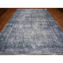 10'x13' Tappeto grigio annodato a mano in lana con sovratintura Vintage Persian Kerman
