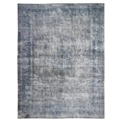 10'x13' Gray Hand Knotted All Wool Pile Overdyed Vintage Persian Kerman Rug
