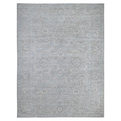 10'x13' Gray Hand Knotted White Wash Fine Peshawar Velvety Wool Oriental Rug
