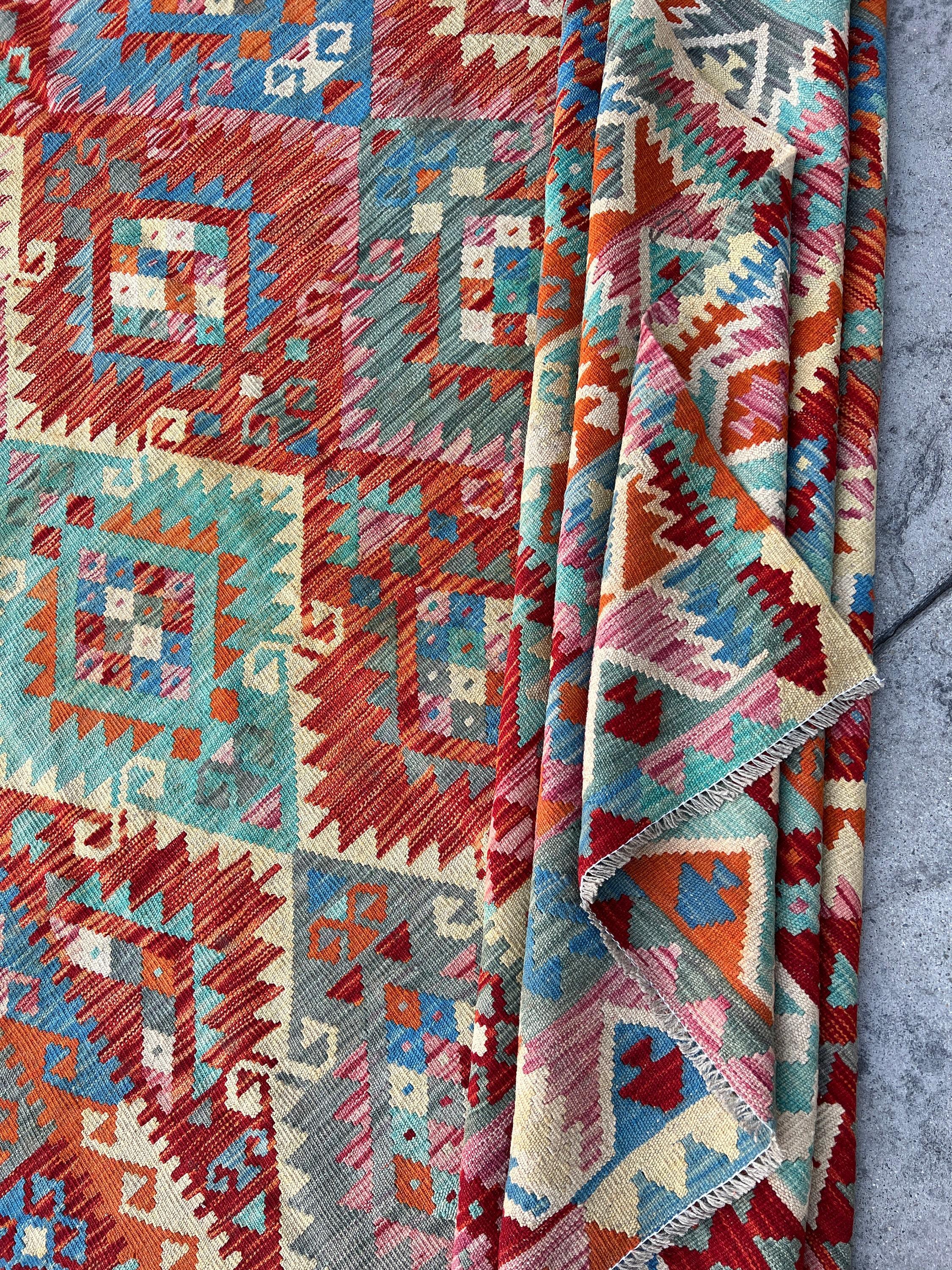 10x13 Hand-Knotted Afghan Kilim Rug Premium Hand-Spun Afghan Wool Fair Trade For Sale 3