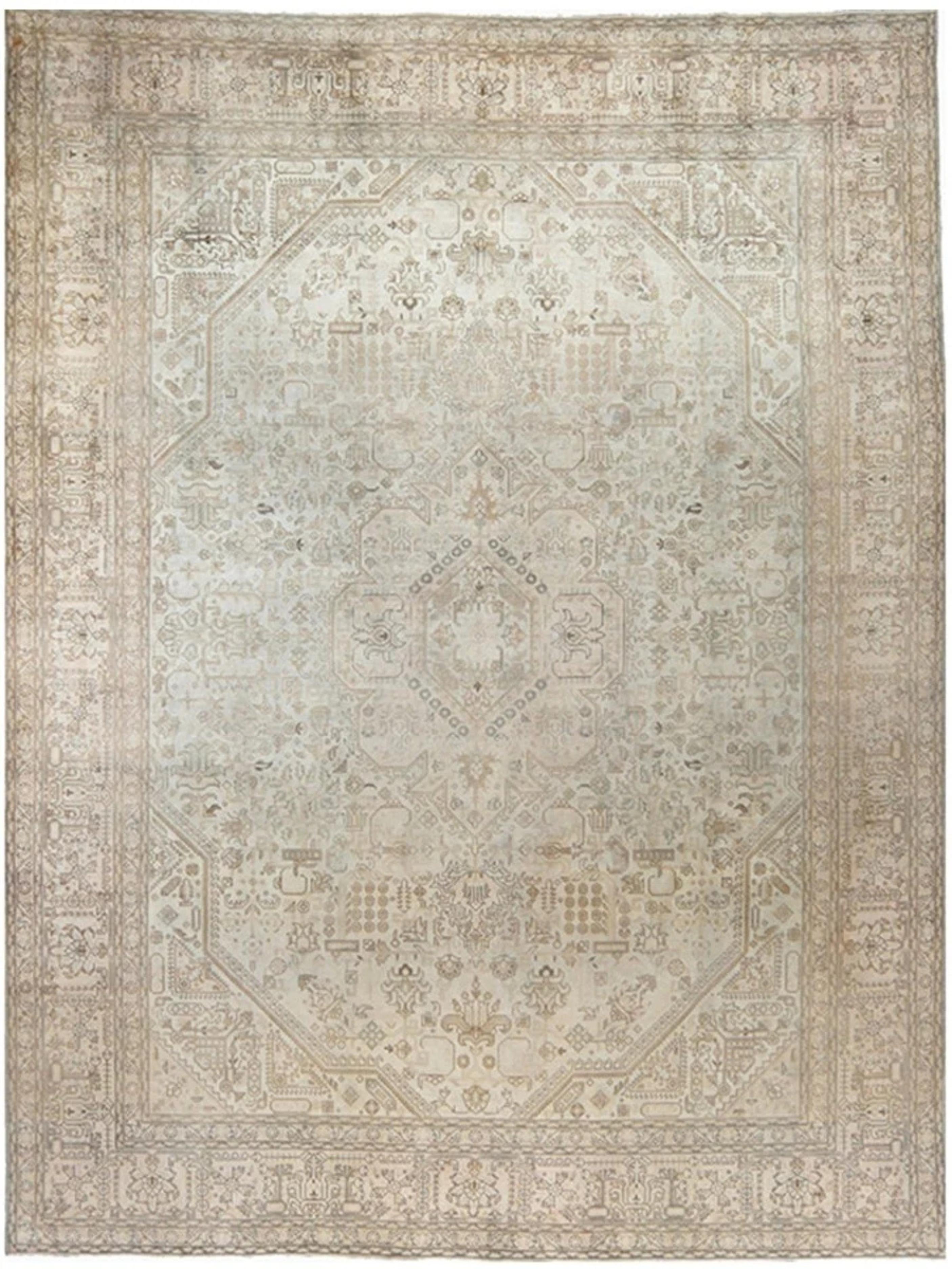 10x13 Handgeknüpfter beiger Vintage-Tabriz-Teppich im Zustand „Gut“ im Angebot in Dallas, TX