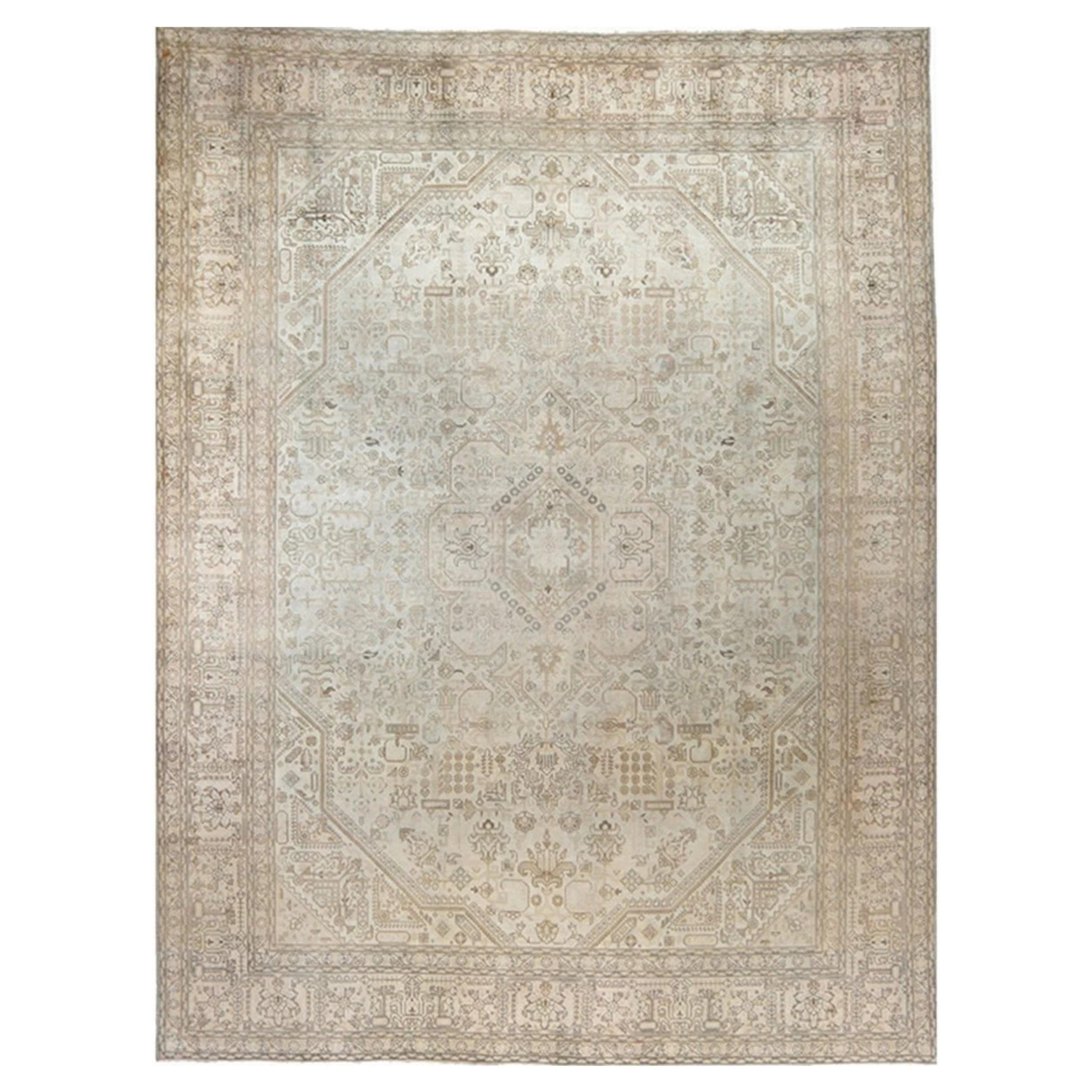 10x13 Handgeknüpfter beiger Vintage-Tabriz-Teppich