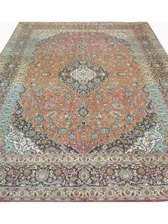 10x13 Hand-Knotted Old Kashan Wool Rug with Medallion Design