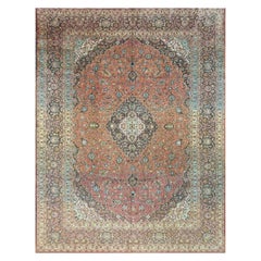 10x13 Hand-Knotted Old Kashan Wool Rug with Medallion Design