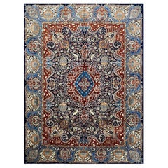 10x13 Hand-Knotted Old Kashmar Wool Area Rug with Floral Medallion