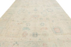 10x13 Modern Oushak Style Hand-Knotted Wool Rug Muted Pastel Floral & Geometric