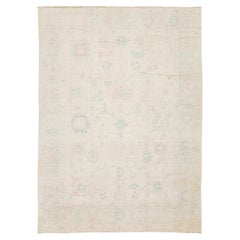 10x13 Modern Oushak Style Hand-Knotted Wool Rug Muted Pastel Floral & Geometric