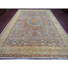 Alfombra oriental de pura lana anudada a mano con motivos de la dinastía mameluca, gris piedra de 10'x13