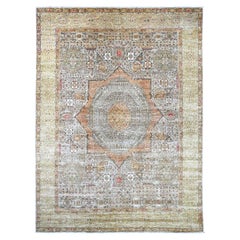 Alfombra oriental de pura lana anudada a mano con motivos de la dinastía mameluca, gris piedra de 10'x13