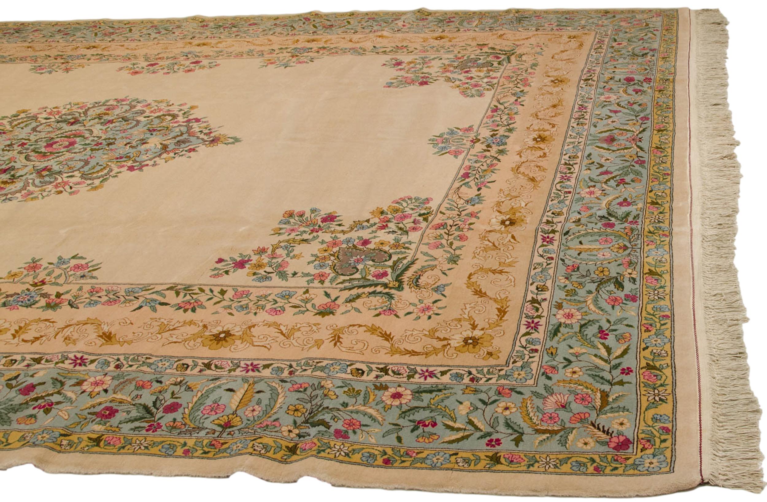 Hand-Knotted Vintage Fine Bulgarian Kerman Design Carpet For Sale