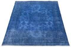 10x13 Vintage Overdyed Persian Wool Rug - Electric Blue Medallion Hand-Knotted