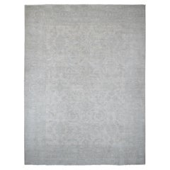 10'x13' Weißer Stone Washed Peshawar All Over Pattern Handgeknüpfter Teppich aus reiner Wolle