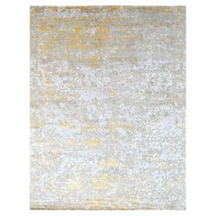 10'x13'10" Beige with Gold Abstract Design Wool and Silk Hand Knotted Rug