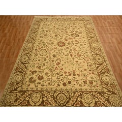 10'x13'10" Biscotti Brown Agra Leaf Design Zero Pile 100% Wool Hand Knotted Rug