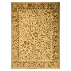 10'x13'10" Biscotti Brown Agra Leaf Design Zero Pile Wool Hand Knotted Rug