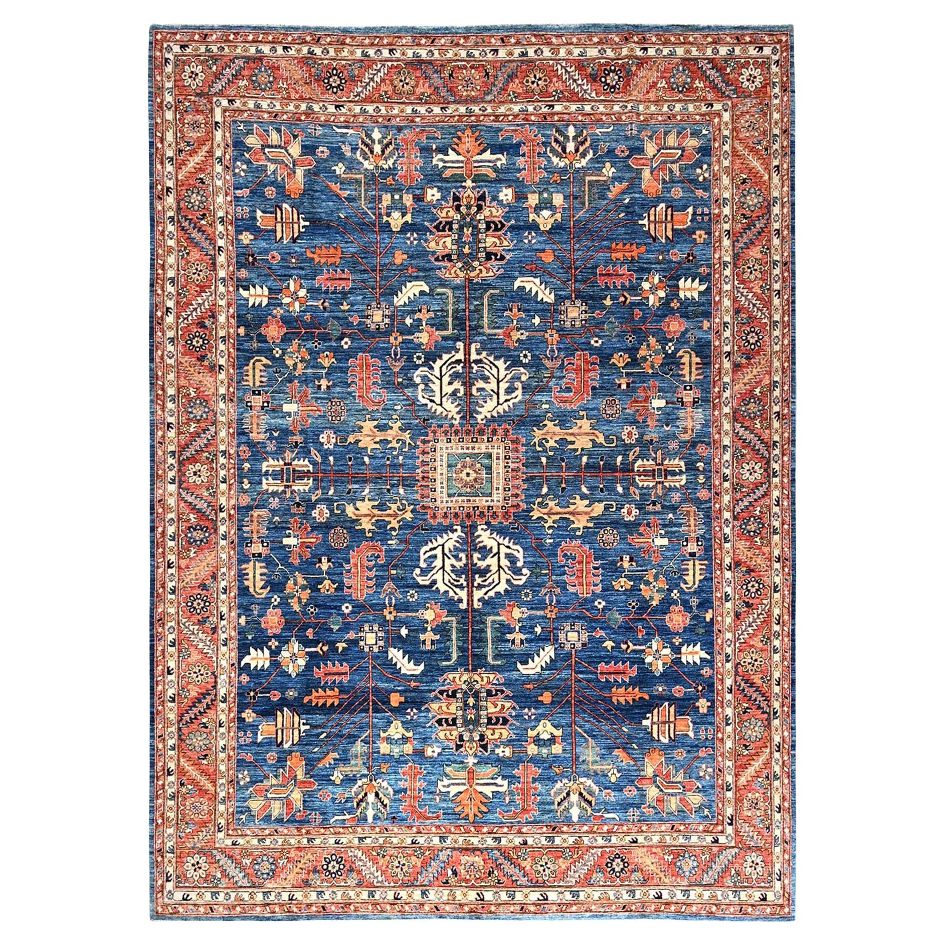 10'x13'10" Blue Aryana Collection Heriz All Over Design Hand Knotted Wool Rug