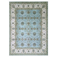 10'x13'10" Blue Hand Knotted Agra Shah Abbas Flower Vines Design Pure Wool Rug