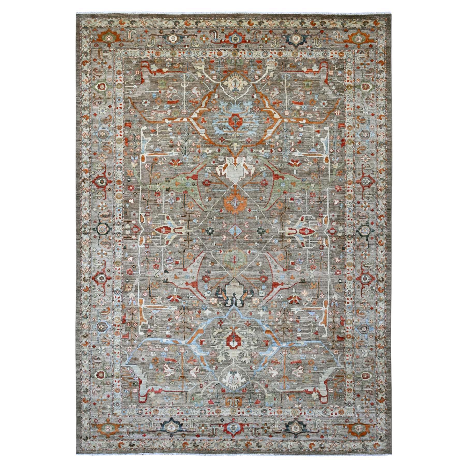 10'x13'10" Brown Peshawar Aryana with Bijar Garus Design Hand Knotsugs RUg en vente