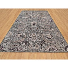 10'x13'10" Brown Wool & Silk Hand Knotted Sickle Leaf Design Round Oriental Rug