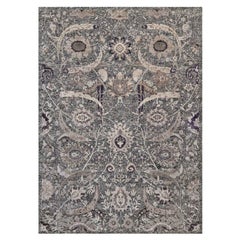 10'x13'10" Brown Wool & Silk Hand Knotsted Sickle Leaf Design Round Oriental Rug