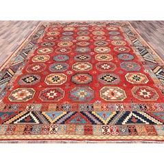 10'x13'10" Cardinals Red, Afghan Ersari Design, Hand Knotted, Natural Wool Rug