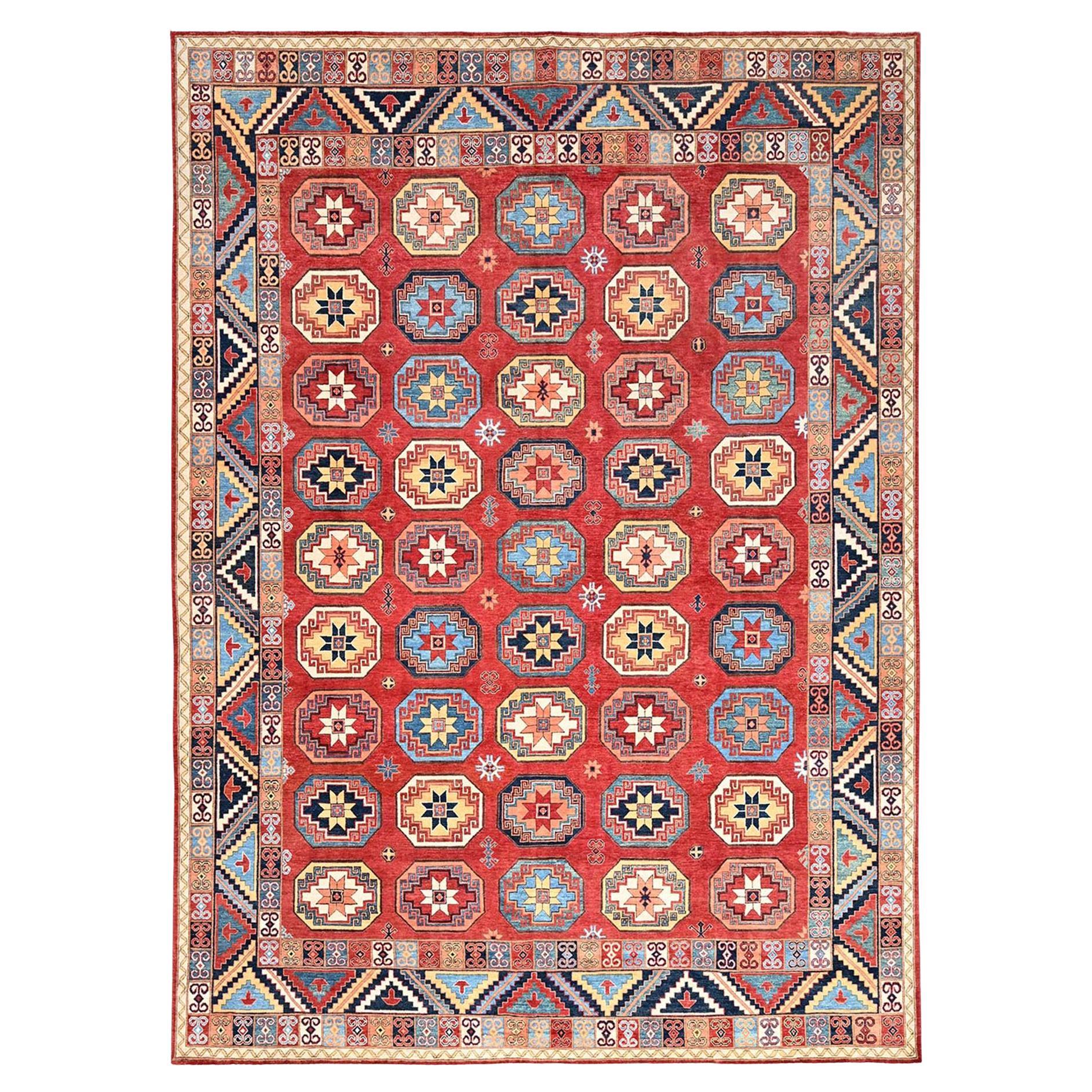 10'x13'10" Kardinäle Rot, Afghan Ersari Design, handgeknüpfter, natürlicher Wollteppich im Angebot