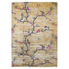 10'x13'10" Copper Brown Sparrows on the Tree Peshawar Hand Knotted Pure Wool Rug