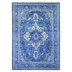 10'x13'10" Denim Blue Peshawar Serapi Heriz Revival Ghazni Wool Hand Knotted Rug