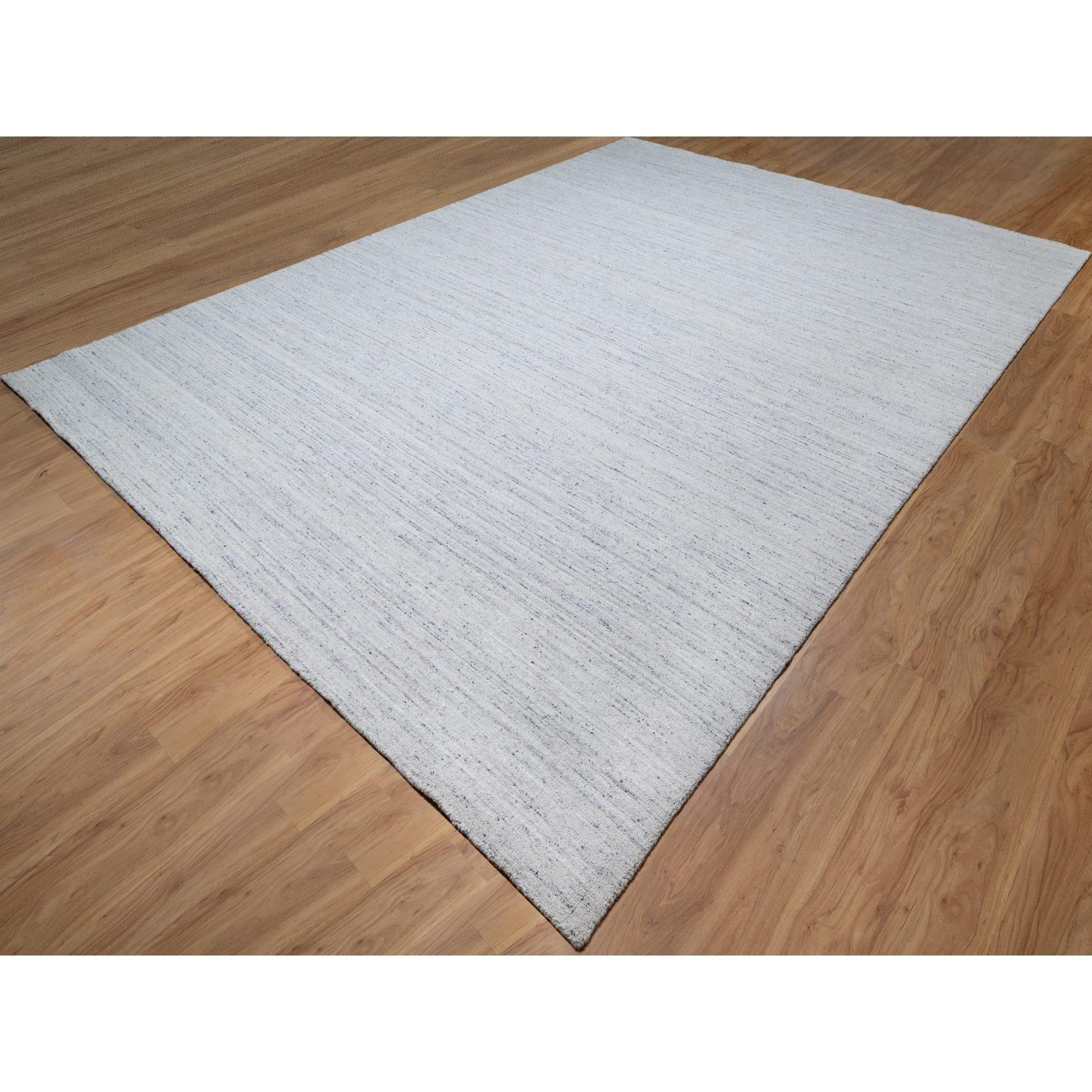 Indian 10'x13'10' Frost Gray Hand Loomed Modern Striae Design Tone on Tone Wool Rug For Sale