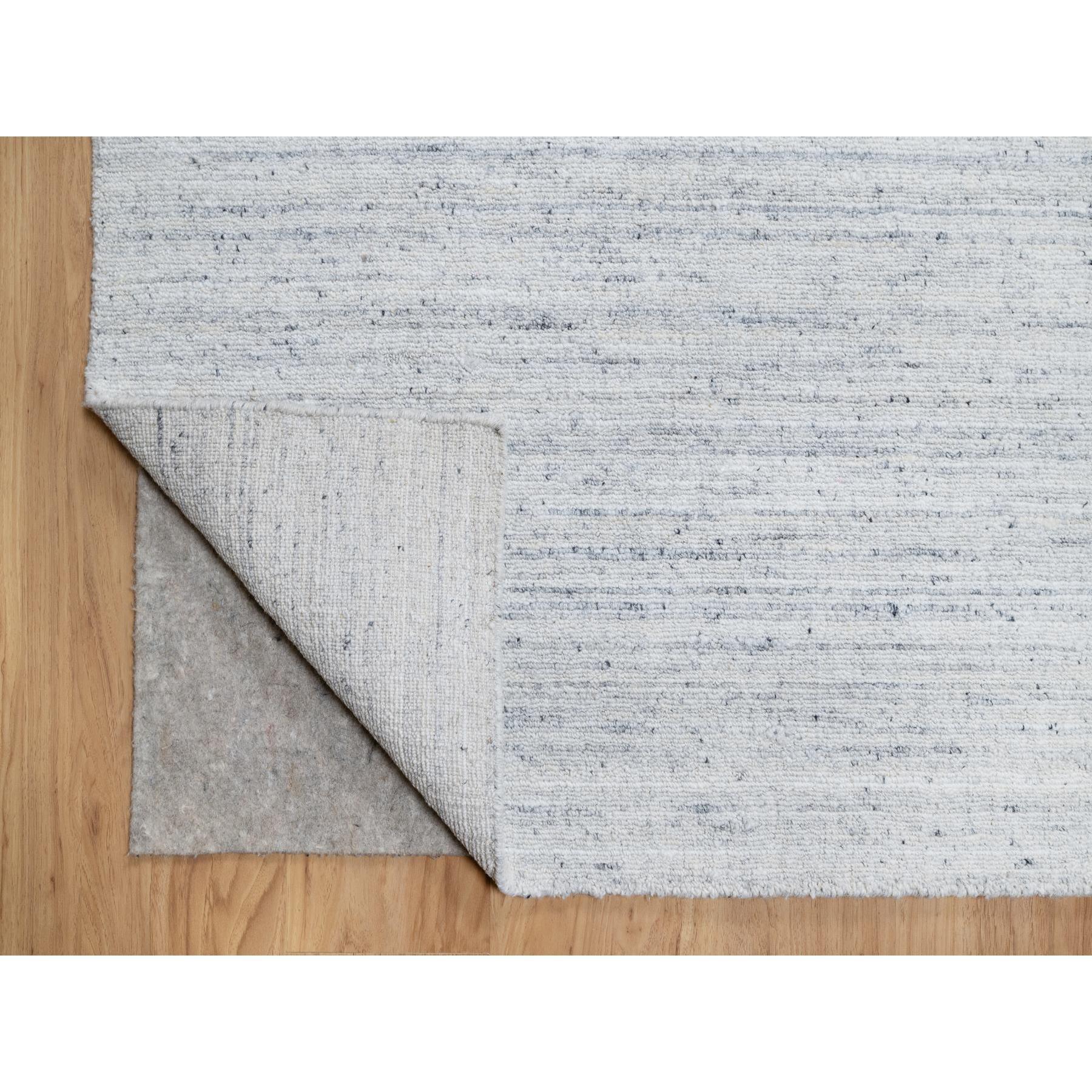 Hand-Knotted 10'x13'10' Frost Gray Hand Loomed Modern Striae Design Tone on Tone Wool Rug For Sale
