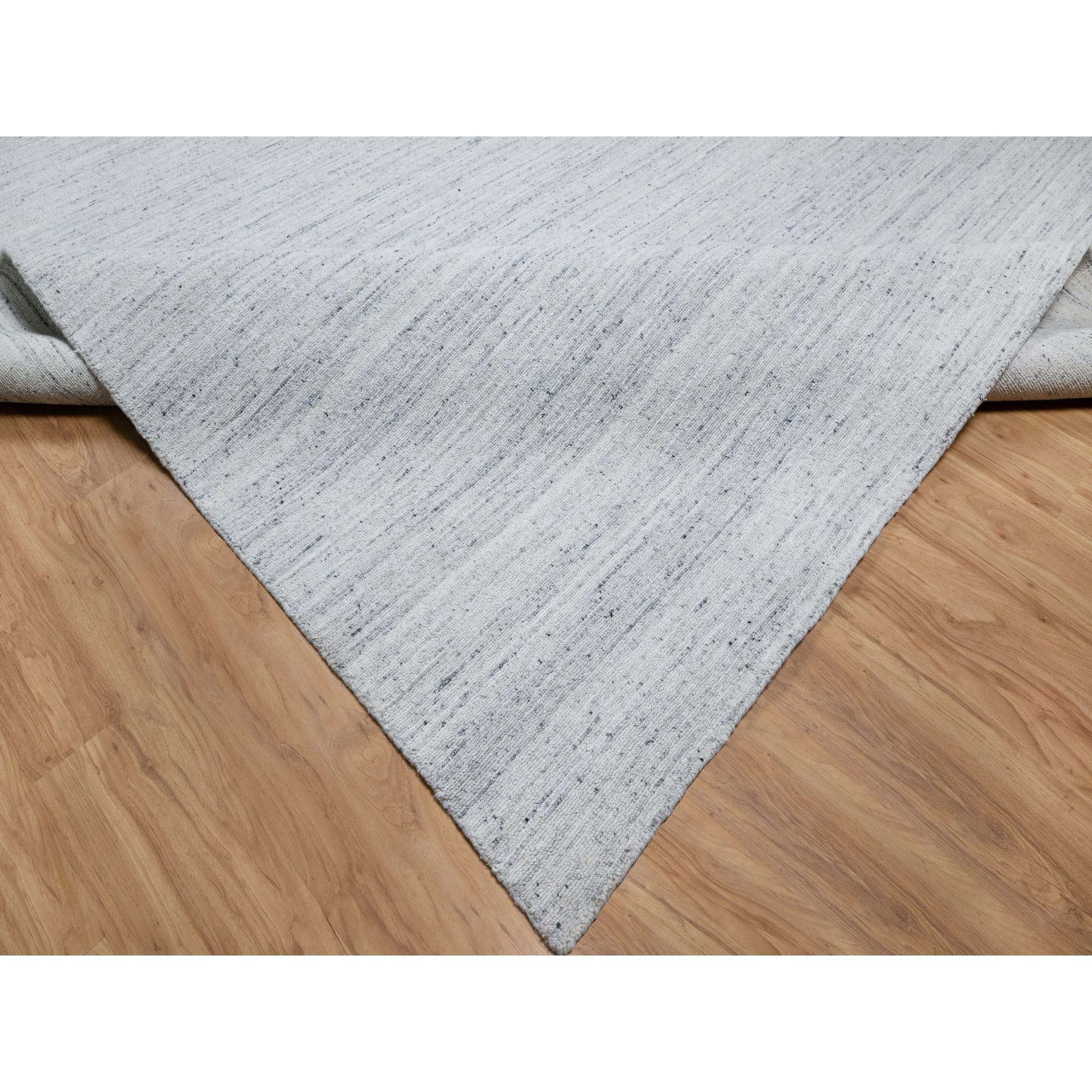 Contemporary 10'x13'10' Frost Gray Hand Loomed Modern Striae Design Tone on Tone Wool Rug For Sale