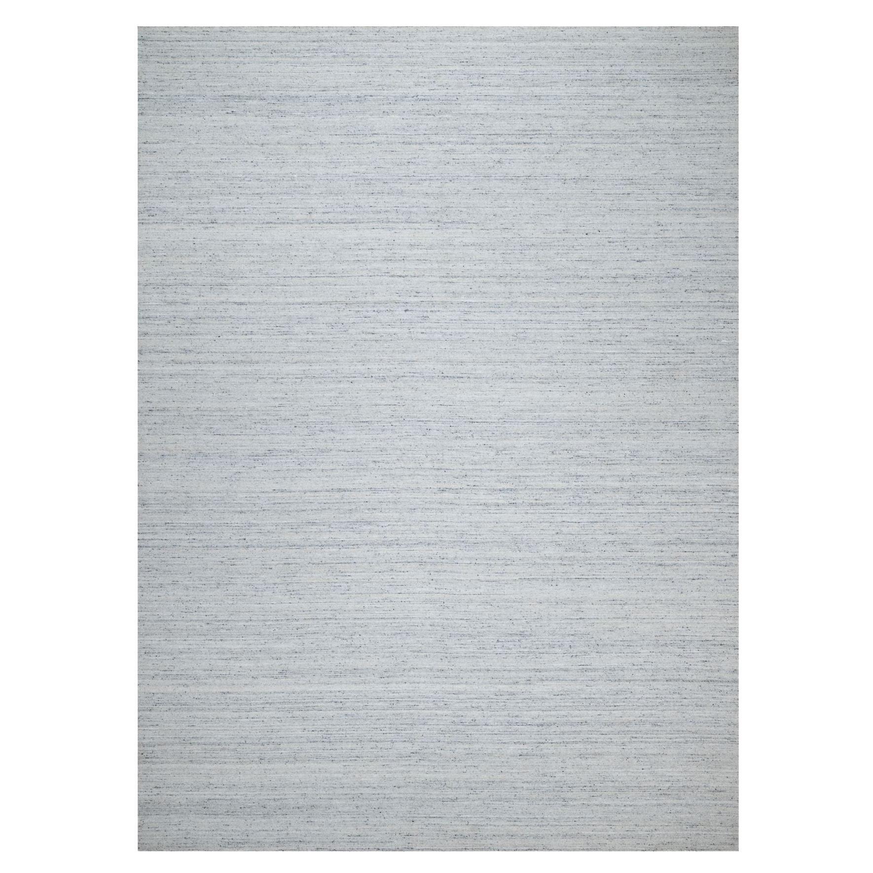 10'x13'10' Frost Gray Hand Loomed Modern Striae Design Tone on Tone Wool Rug