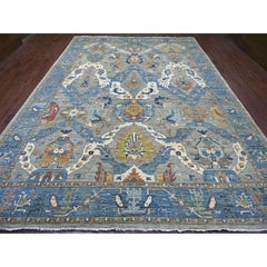 10'x13'10" Gray Hand Knotted Peshawar with Geometric Leaf Design Pure Wool Rug