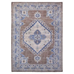 10'x13'10" Grauer handgeknüpfter, inspirierter türkischer Dorfteppich aus Wolle mit Ottomane-Design