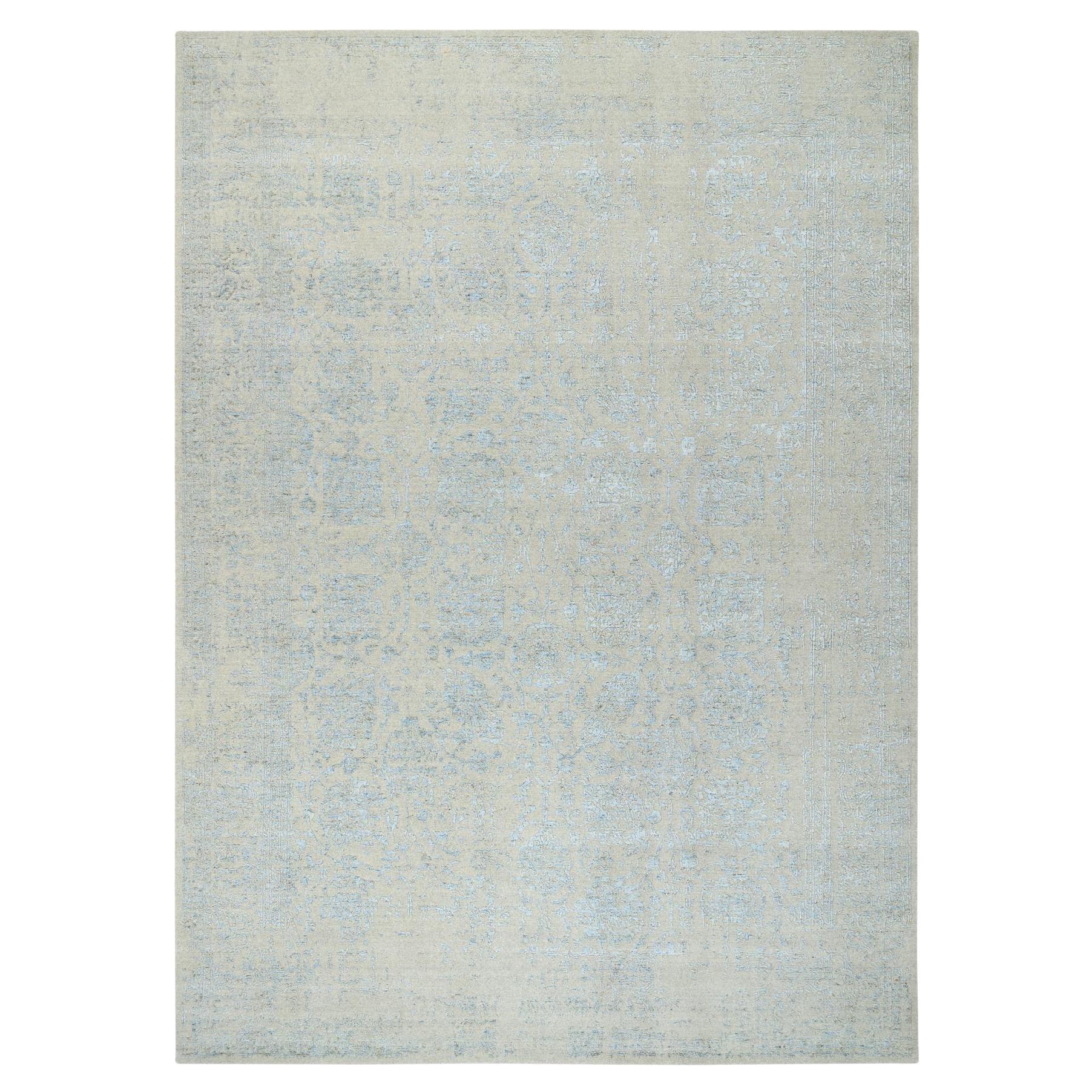 10'x13'10" Grauer Teppich aus Wolle und pflanzlichem Jacquard mit handgefaltetem Täbris-Design aus Seidenjacquard