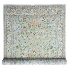 10'x13'10" Green Oushak with Floral Motifs Hand Knotted Pure Wool Oriental Rug