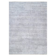 Tapis ivoire 10'x13'10" au design en damas noué à la main, base de laine et de plantes