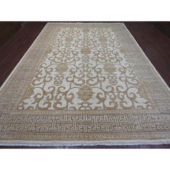 10'x13'10" Ivory Hand Knotted Khotan and Samarkand Inspired Design Pure Wool Rug
