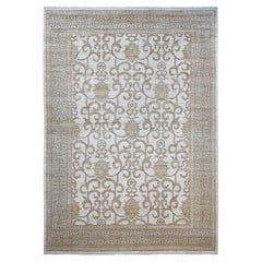 10'x13'10" Ivory Hand Knotted Khotan and Samarkand Inspired Design Pure Wool Rug