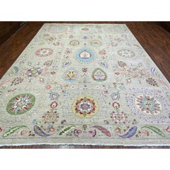 10'x13'10" Light Beige, Soft and Shiny Wool Hand Knotted, Fine Peshawar Rug