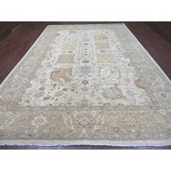 Tappeto Peshawar marrone chiaro, 10'x13'10", in pura lana annodato a mano con motivo su tutta la superficie